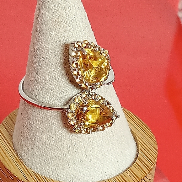 925 Sterling Silver Ring Sz 8.75 with Natural Citrine 9x6mm & Sapphire Gemstone - Picture 7 of 9